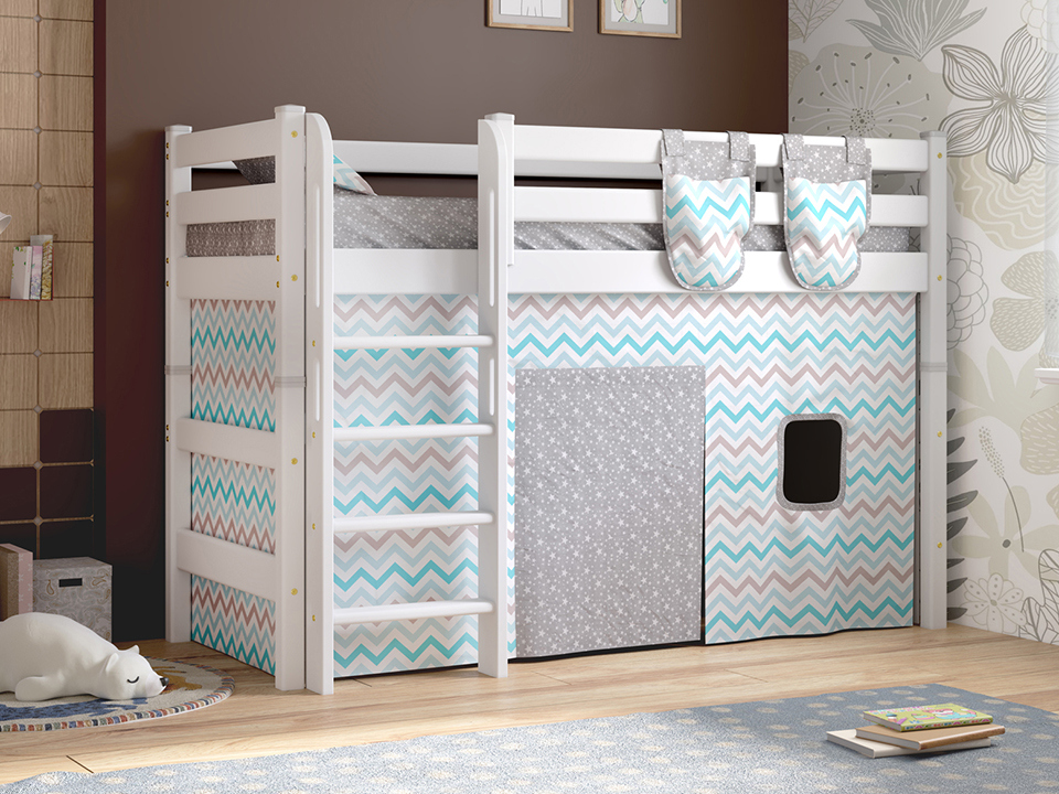 Шторы для полувысокой кровати Соня Бязь Зигзаг небесный Звездопад на сером 191x100 2990₽